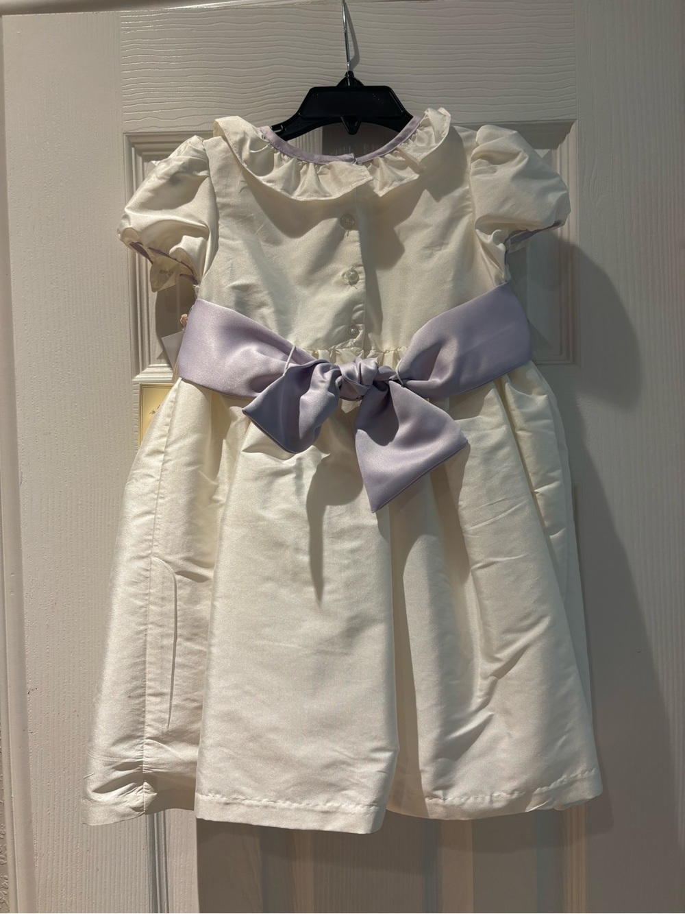 NWT Laura Ashley White Dress with Lavender Sash and sleeve piping - Picture 2 of 4